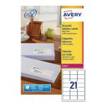 Avery Recycled Laser White Address Label 63.5 x 38.1mm 21 Per Sheet (Pack of 2100) LR7160-100